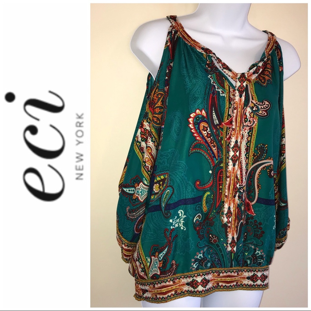 *ECI Cold Shoulder & Tie V-Neck Blouse